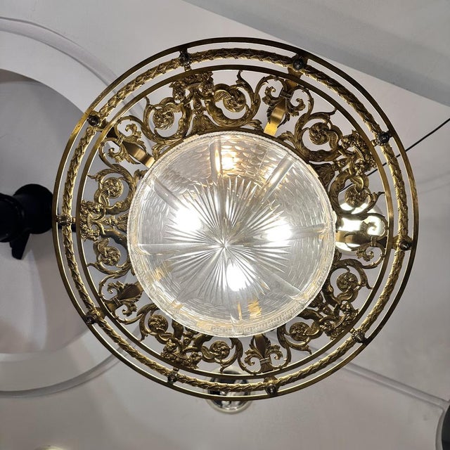 Art Nouveau Ceiling Lamp in Gilt Bronze and Frosted Crystal, France, 1930s For Sale - Image 14 of 18