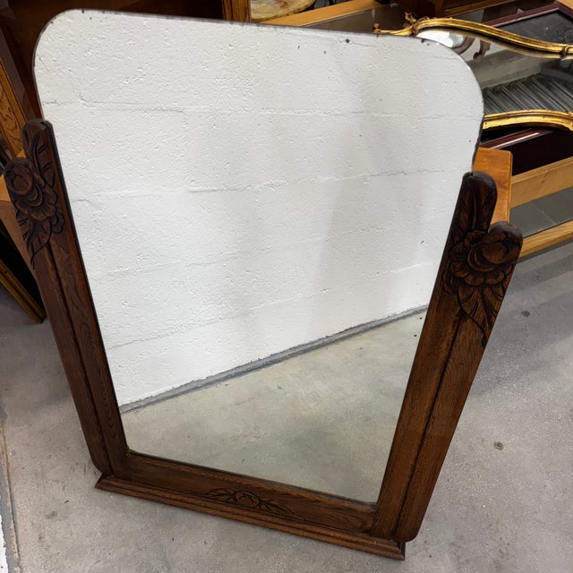 French Art Deco Oak Mirror, 1930s For Sale - Image 4 of 18