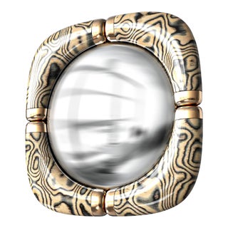 "Candice" Convex Wall Mirror With Bronze Details, Handcrafted For Sale