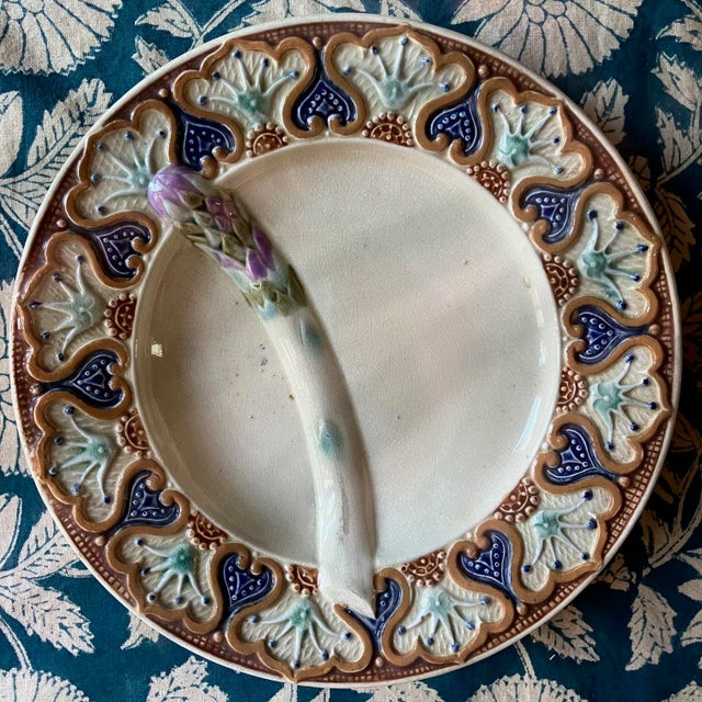 Wasmuel Majolica Asparagus Plates, 1890s, Set of 4 For Sale - Image 3 of 11