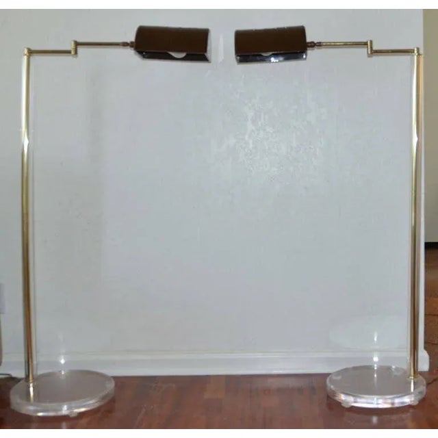 Mid-Century Modern 1960 Vintage Bauer Lamp Co. Swing-Arm Pair Pharmacy Floor Lamp Plexi Base-With Built in Rheostat Dim - a Pair For Sale - Image 3 of 11