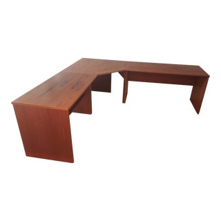 1990s Scandinavian Galleries Danish Teak 3 Piece Wrap Around Corner Desk For Sale