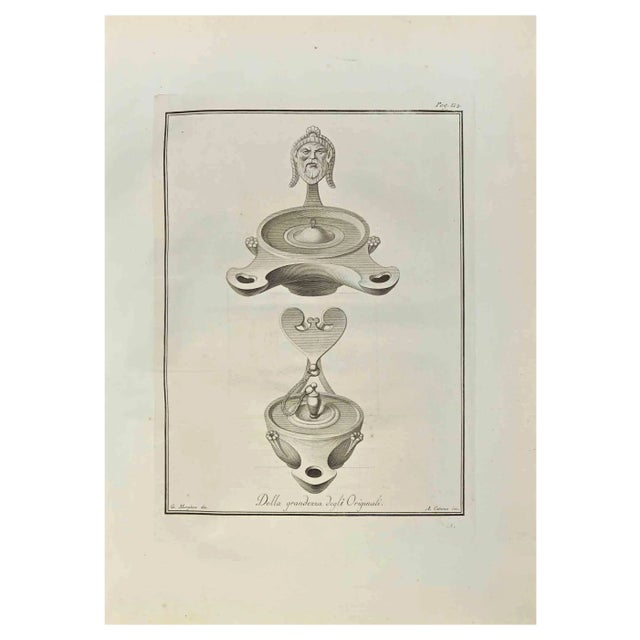 Aniello Cataneo, Pompeian Style Oil Lamps, Etching, 18th Century For Sale