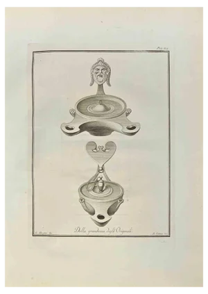 Aniello Cataneo, Pompeian Style Oil Lamps, Etching, 18th Century