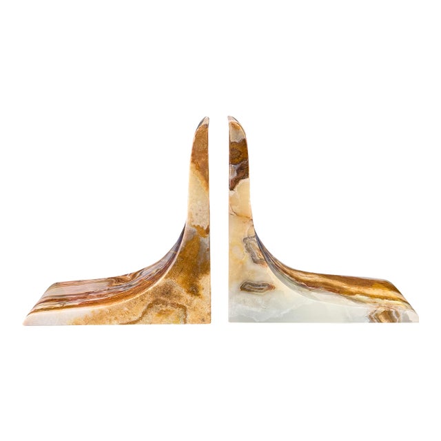 Steep Slope Onyx Bookends a Pair For Sale