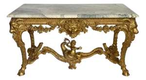 Important Late 19th C. English Neoclassical Giltwood Console Table W/ Marble Top