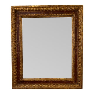 Gold Leaf & Red Underpainted Carved Italian Wall Mirror For Sale