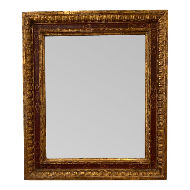 Gold Leaf & Red Underpainted Carved Italian Wall Mirror For Sale