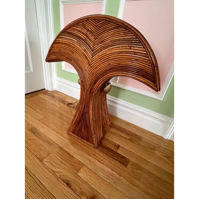 1970 Bamboo Arched Table Lamp, made in Philippines There are two shell shaped pull chains where you can turn on just the...