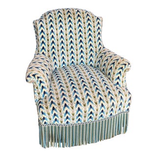 French Napoleon III Armchair in Geometric Patterned Velvet For Sale