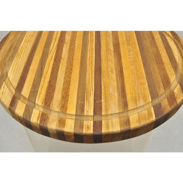 Vintage Mid Century Modern Teak & Oak Wood 24" Round Spinning Charcuterie Cutting Board For Sale In Philadelphia - Image 6 of 12