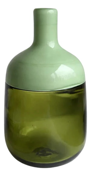 Set of 2 - Pair of Handcrafted Green Art Glass Bottles