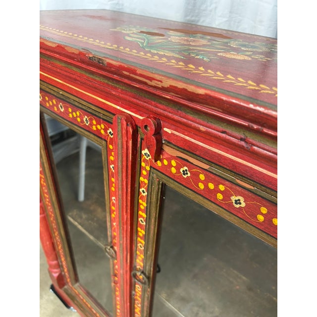 Wood Vintage Hand-Painted Rajasthani Display Cabinet – Slim 12" Depth For Sale - Image 7 of 12