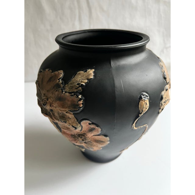 Black Tiffin Black Amethyst Satin Glass Vase With Coralene Poppies, Circa 1930s For Sale - Image 8 of 12