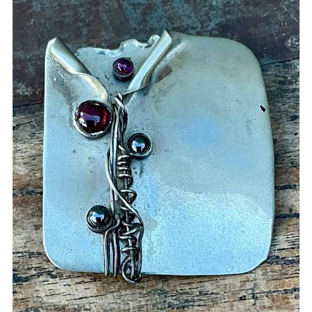 Vintage Boho Handmade Sterling Silver Modernist Brooch For Sale - Image 11 of 12