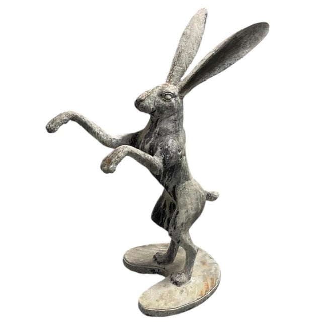 2000 - 2009 Vintage Cast Iron Leaping Boxing Hare Garden Statue For Sale - Image 5 of 12