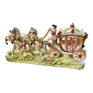 1970s Porcelain Cinderella Carriage With Horses Figurine