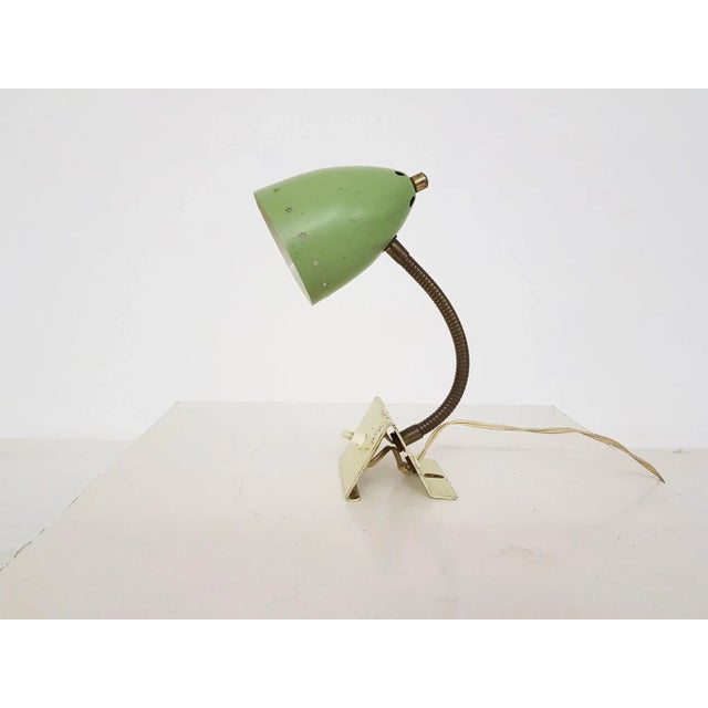 - H. Busquet for Hala desk lamp - Green desk lamp on a yellow feet - With little stars in the metal lamp shade European...