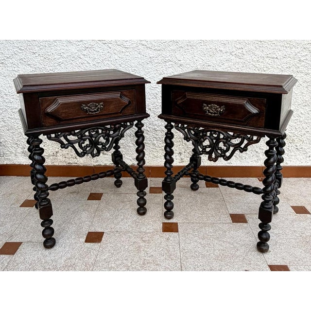 Brown Portuguese Barley Twist Nightstands, 1940s, Set of 2 For Sale - Image 8 of 15