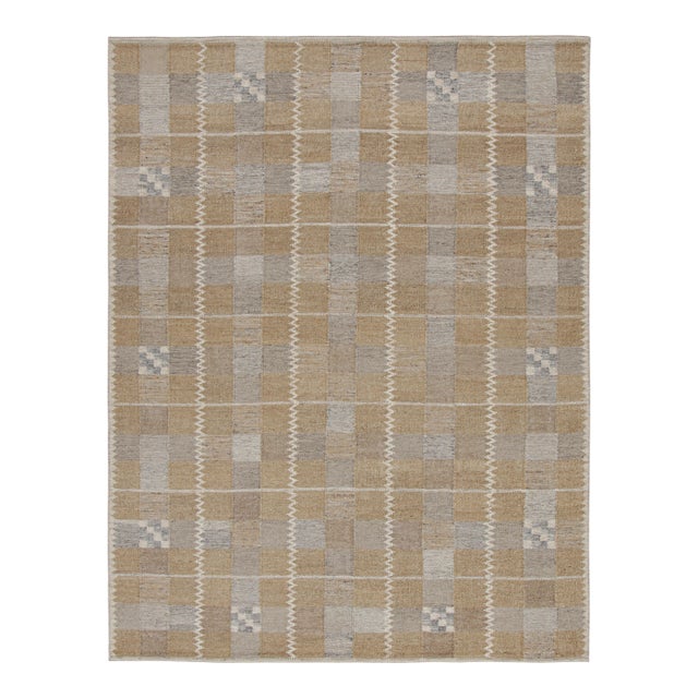 Rug & Kilim’s Scandinavian Style Rug with Brown and Gray Geometric Pattern - 12x15 For Sale