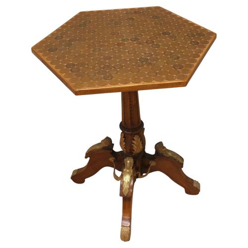 Neoclassical Pedestal Side Table with Penny Top, 1960 For Sale - Image 10 of 10