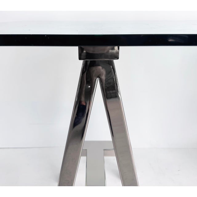 Williams Sonoma Home "Mason" Sawhorse Glass Top Table/Writing Desk For Sale - Image 11 of 15