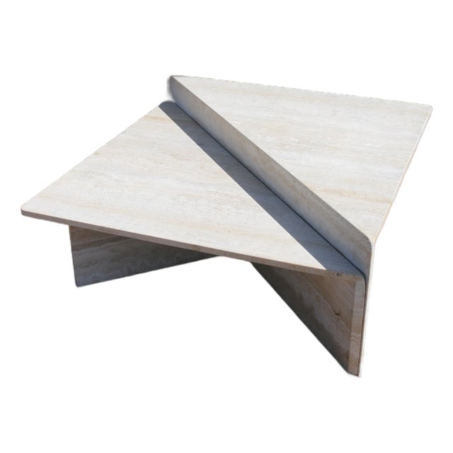 1970s Italian Travertine Triangular Two-Piece Coffee Table For Sale