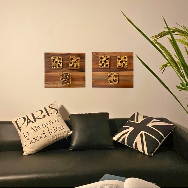 Chinese 1920s Sculptural Wall Art – Antique Chinese Giltwood Openwork Panel Set, Pair For Sale - Image 3 of 9
