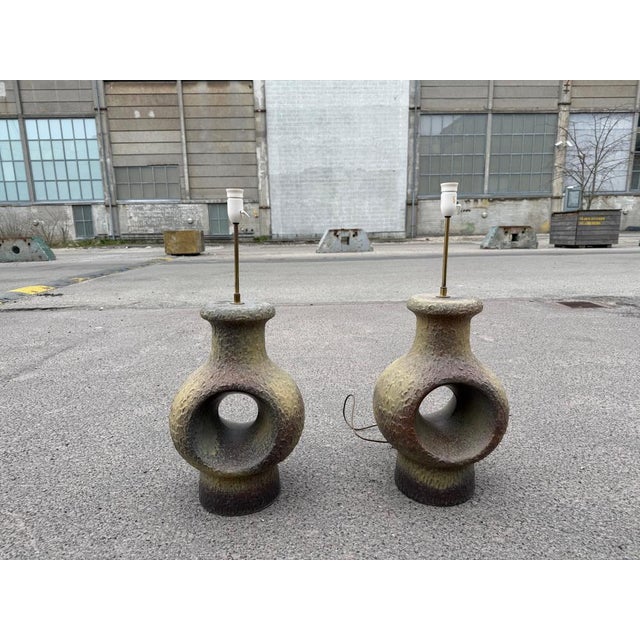 Brown Mid-Century Modern Danish Stoneware Lamps, 1960s, Set of 2 For Sale - Image 8 of 10