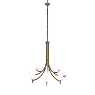 Large Mid-Century Italian Brass and Glass 8-Arm Chandelier, 1960s For Sale