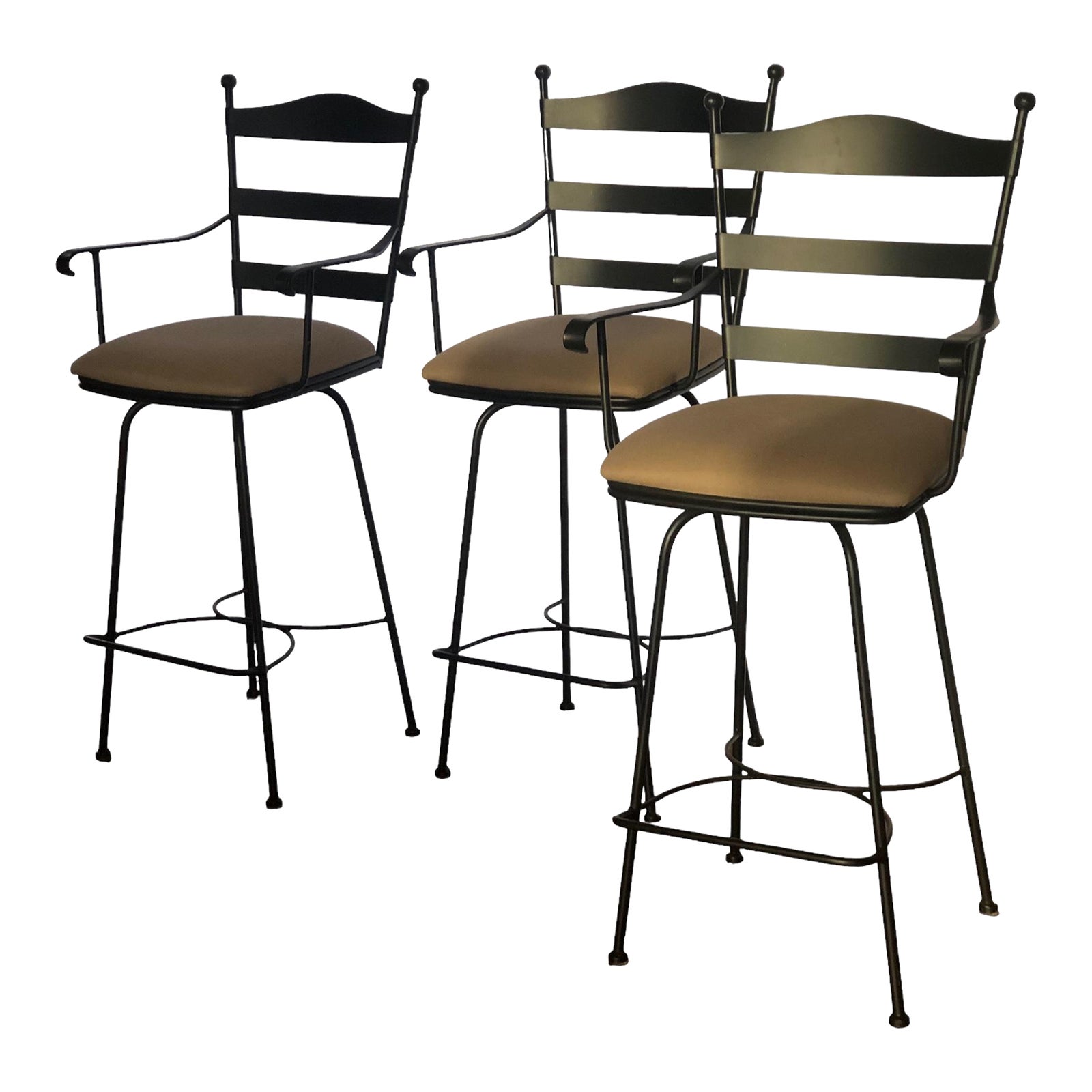 2000s Charleston Swivel Bar Stools With Armrests Set of 3