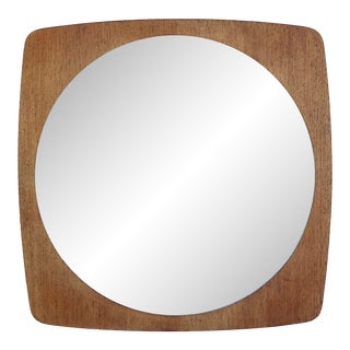 Circle in Square Design Wood Wall Mirror For Sale