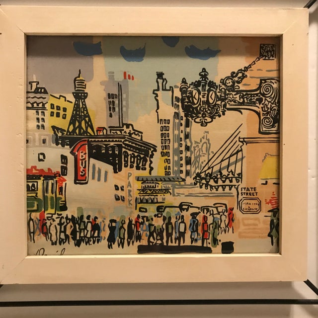 Mid 20th Century Mid-Century Modern Illustration Depicting the Marshall Field & Company Clock/Street Scene in Chicago by David, Framed For Sale - Image 12 of 12
