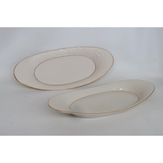 Mid 20th Century Lenox China Bread Tray Pair of 2 Porcelain Serving Platters With Gold Trim For Sale - Image 12 of 16