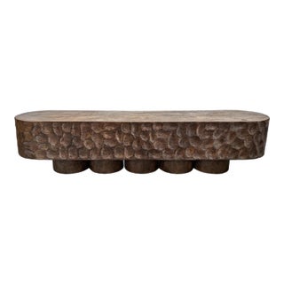 Vintage Coffee Washed Organic Modern Ripple Bench For Sale