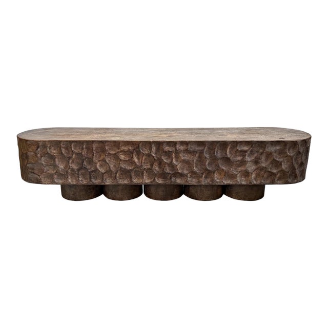 Vintage Coffee Washed Organic Modern Ripple Bench For Sale