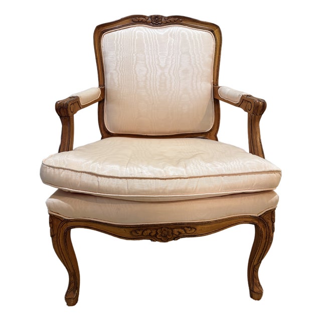 Louis XV-Style Armchair in Peach Silk Upholstery For Sale