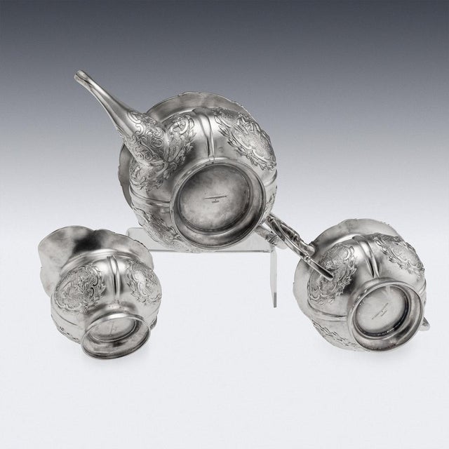 Antique Indian Silver Tea Set from Bangalore, 1890, Set of 3 For Sale - Image 6 of 18