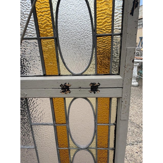 Antique Victorian Amber Stained Leaded Glass Double Window Converted to Door For Sale - Image 12 of 18