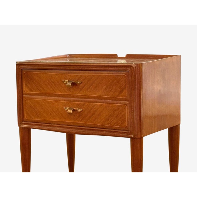 Brown Italian Modern, Stained Wood, Brass, Glass, Nightstands, Italy, 1950s For Sale - Image 8 of 13