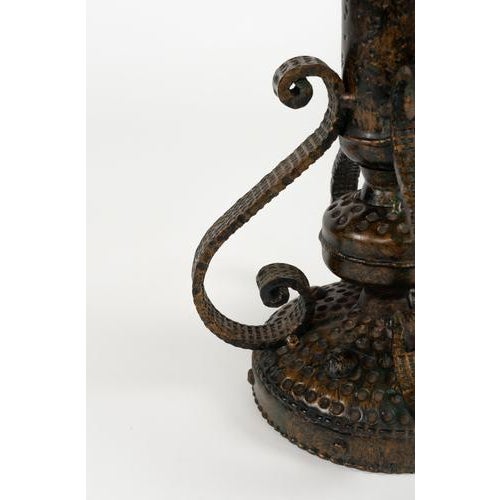 Mid-Century Table Lamp Iron and Hammered Glass Longobard Style, Italy, 1970s For Sale - Image 12 of 14