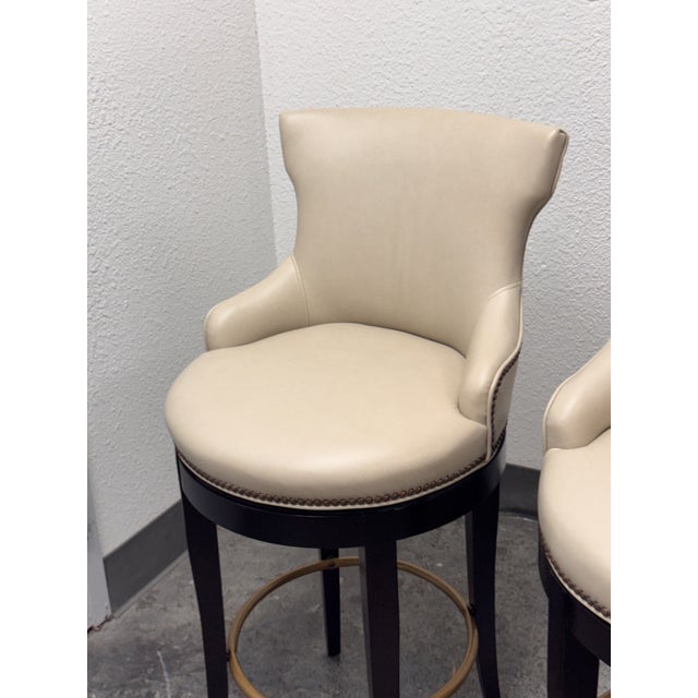Century Furniture Tracy Swivel Leather Barstools, Pair For Sale - Image 11 of 12