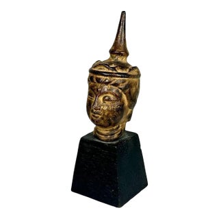 Antique Thai Bronze Buddha Head Fragment - 19th Century Sculpture For Sale