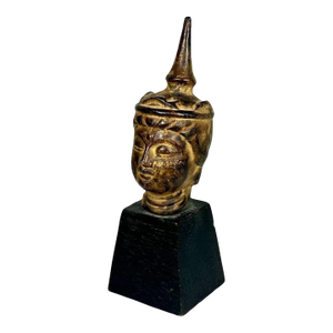 Antique Thai Bronze Buddha Head Fragment - 19th Century Sculpture