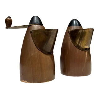 1950s Mid-Century Modern Set of Salt & Pepper Grinder From Japan Mid-Century Bull Nose For Sale