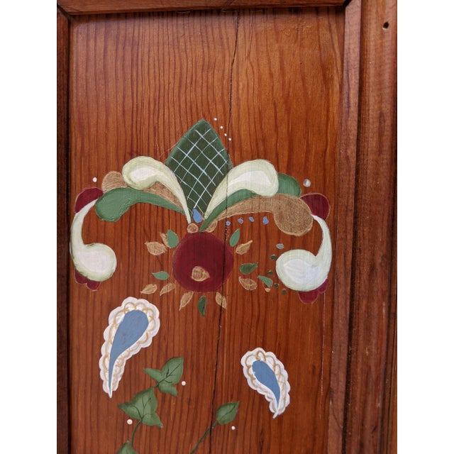 Vintage Folk Art Hand Painted Oak Hall Chair Bench For Sale - Image 12 of 18