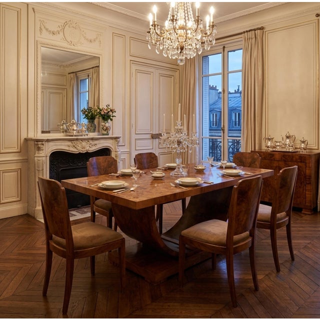 Art Deco French U-Base Dining Table in Burr Walnut, 1930s For Sale - Image 4 of 15