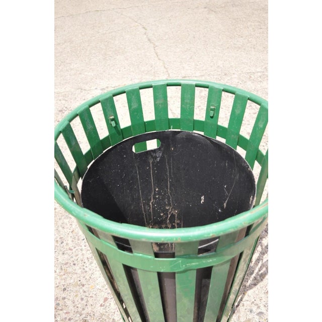 Green Late 20th Century Outdoor Slatted Steel Metal Green Park Trash Can & Liner - 24 Gallon For Sale - Image 8 of 10