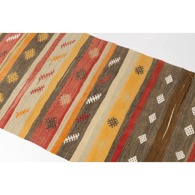Textile Mid 20th Century Earthy Red, Yellow & Taupe Flatweave Kilim For Sale - Image 7 of 10