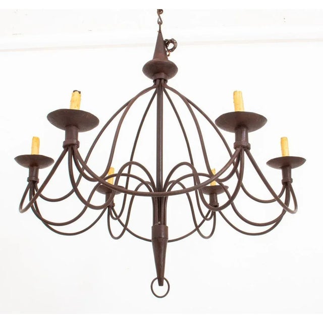American Wrought Iron Six-Light Chandelier For Sale - Image 11 of 11